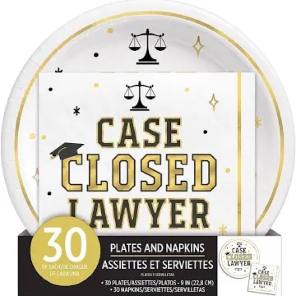Law School Graduation Plates and Napkins Set - Case Closed Lawyer - Grad Party